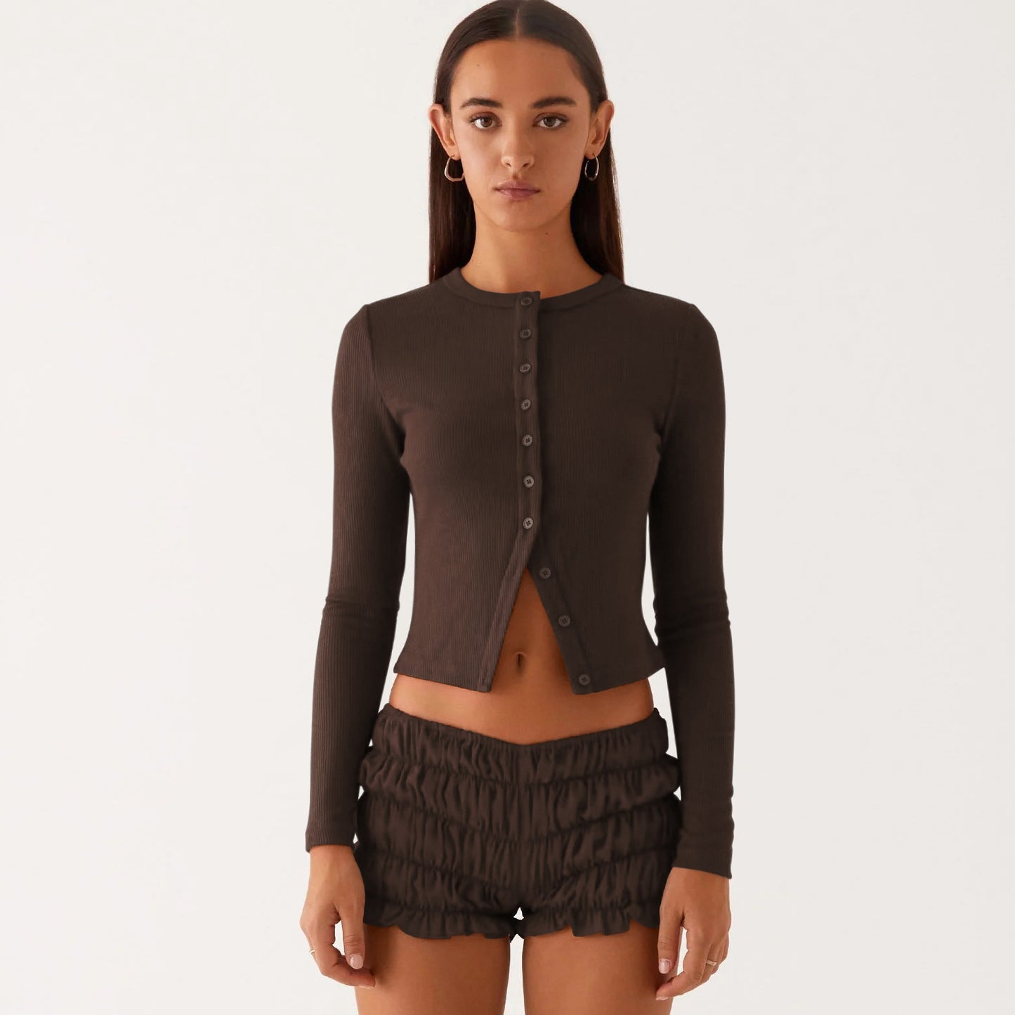 Beautiful Women's Solid Color Long Button Women's Sweater