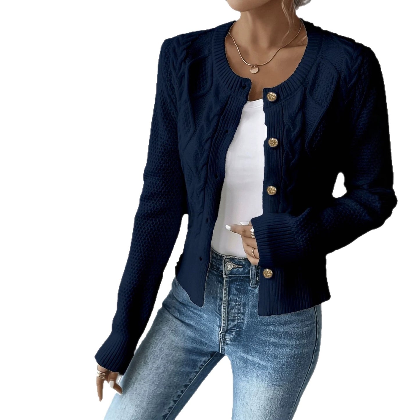 Women's Fashion Wear Slimming Single-breasted Knitted Long-sleeved Sweaters