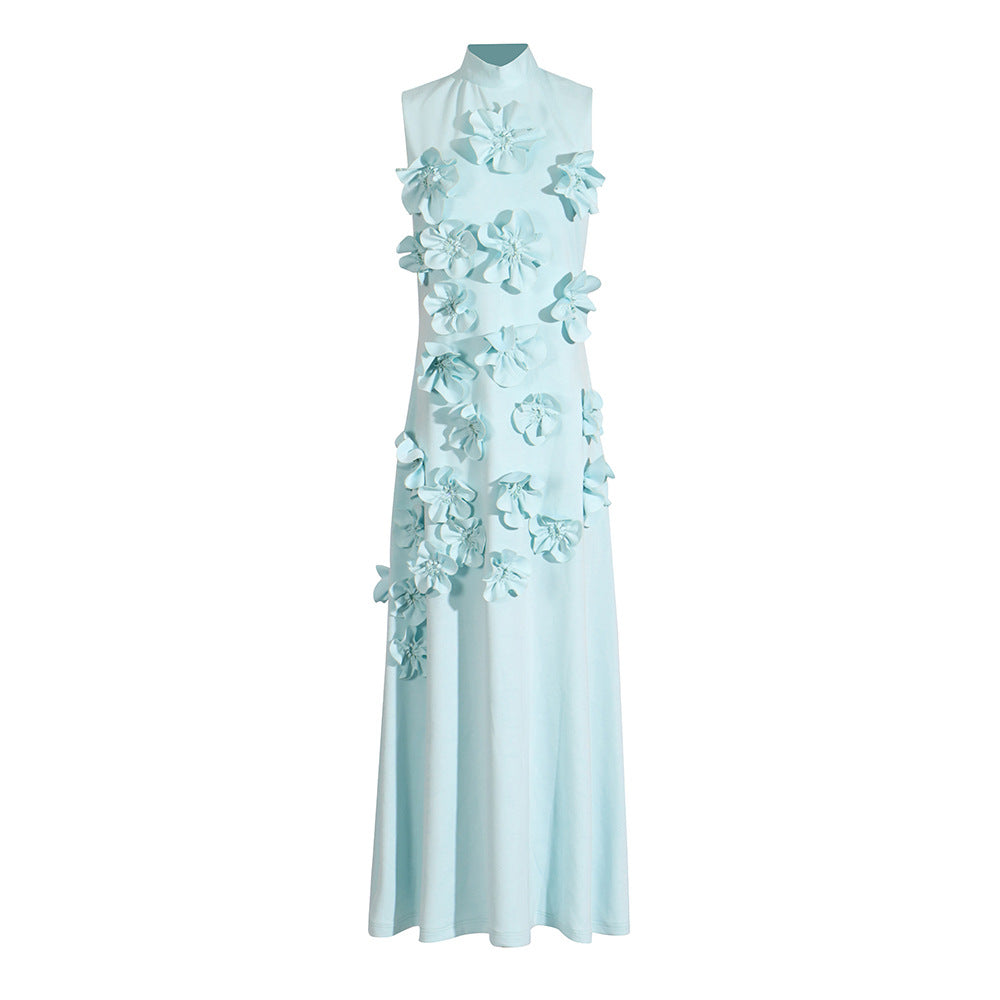 Stitching Dress Autumn High-grade Vacation Style Stand Collar Sleeveless Dresses