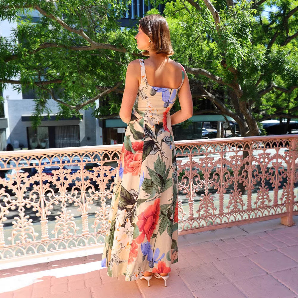 Women's Summer French Retro Slimming Printed Strap Dress