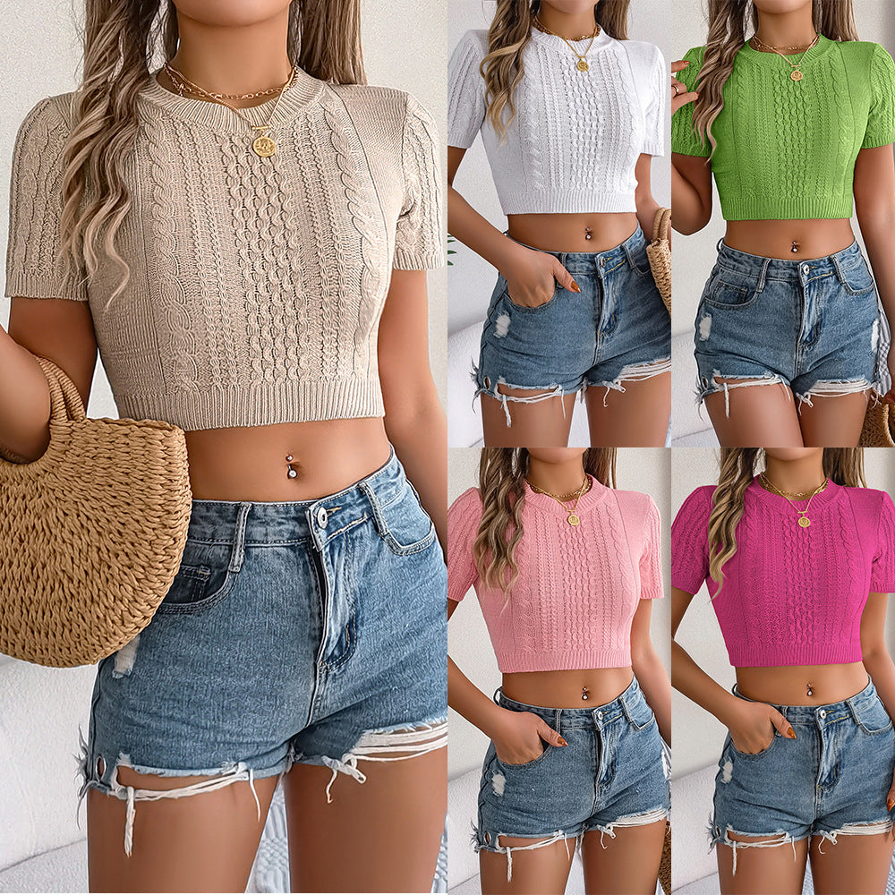Women's Casual Twist Short-sleeved Holiday Navel Women's Sweater