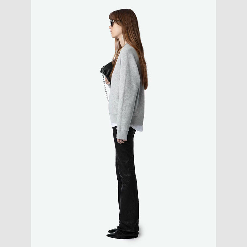 Women's Winter French Niche Wings Rhinestone Sleeves Printed Flower Sweaters