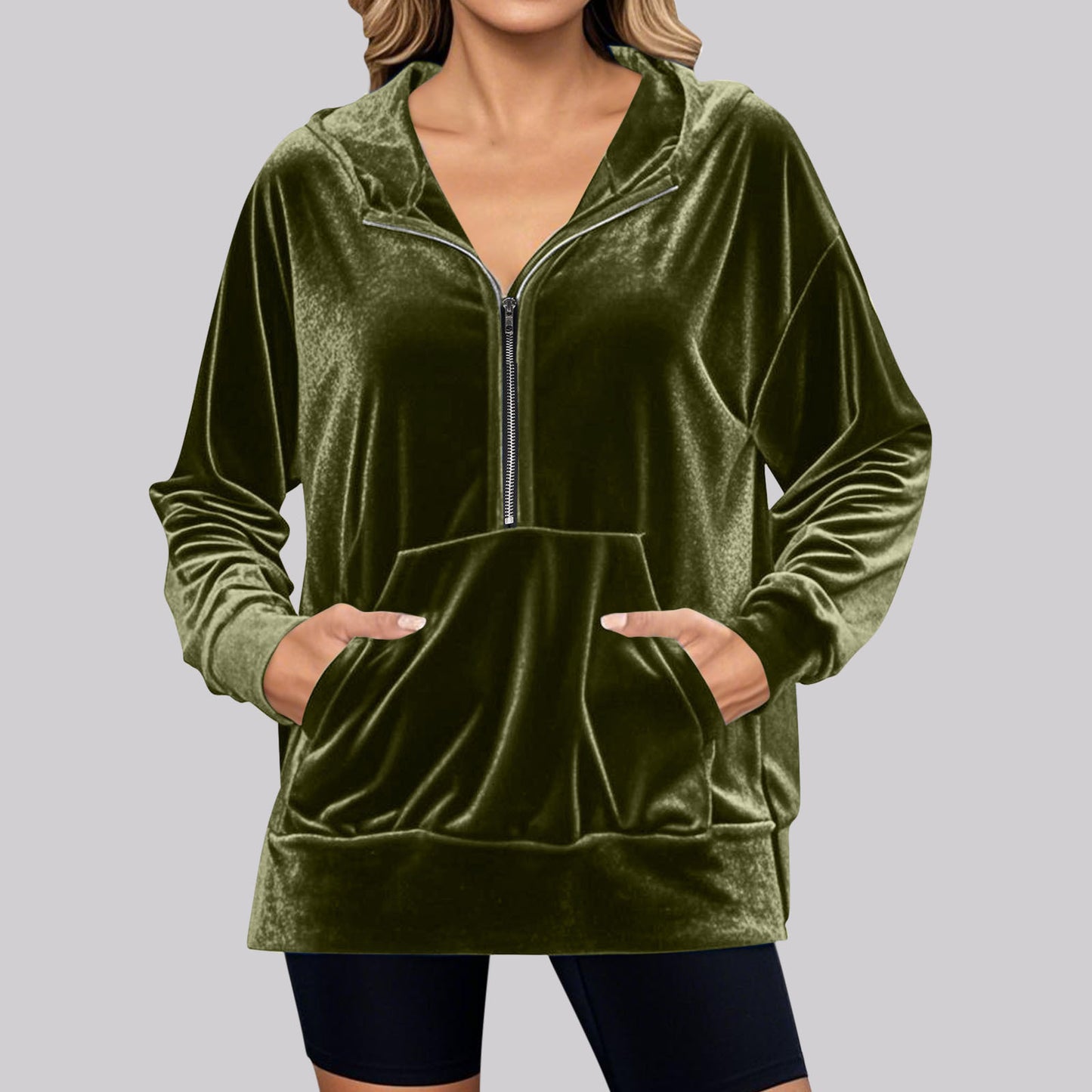 Women's Hooded Long Sleeve Fashion Suede Tops