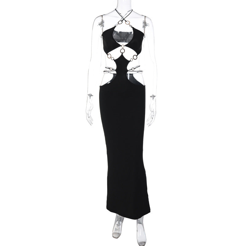 Women's Sexy Low-cut Ring Stitching Halter Spaghetti Straps Dresses