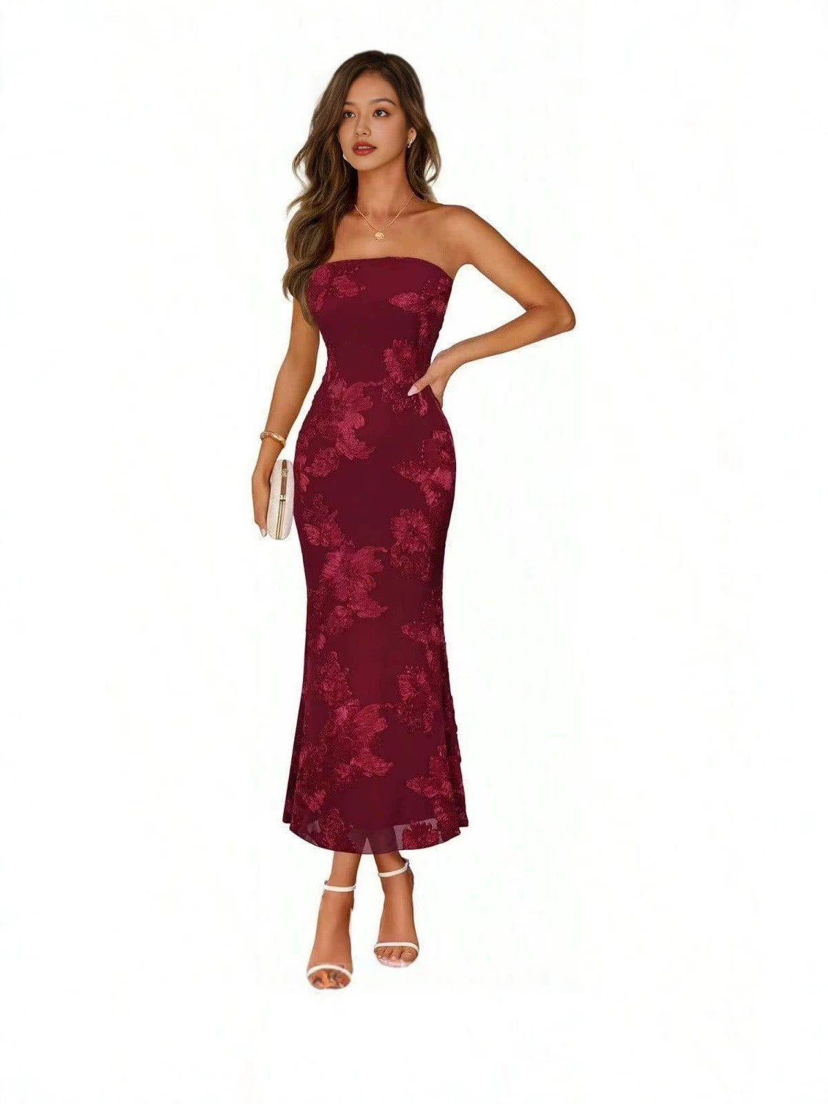 Women's Three-dimensional Applique Lace Waist Slimming Sheath Dress