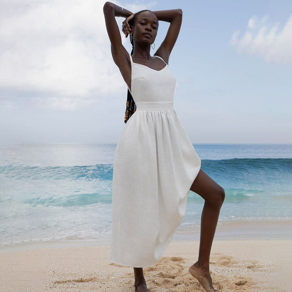 Women's Cotton With Shoulder Straps Spring Elegant Dresses