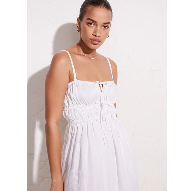 Women's Solid Color Linen Sexy Suspenders Dress Dresses