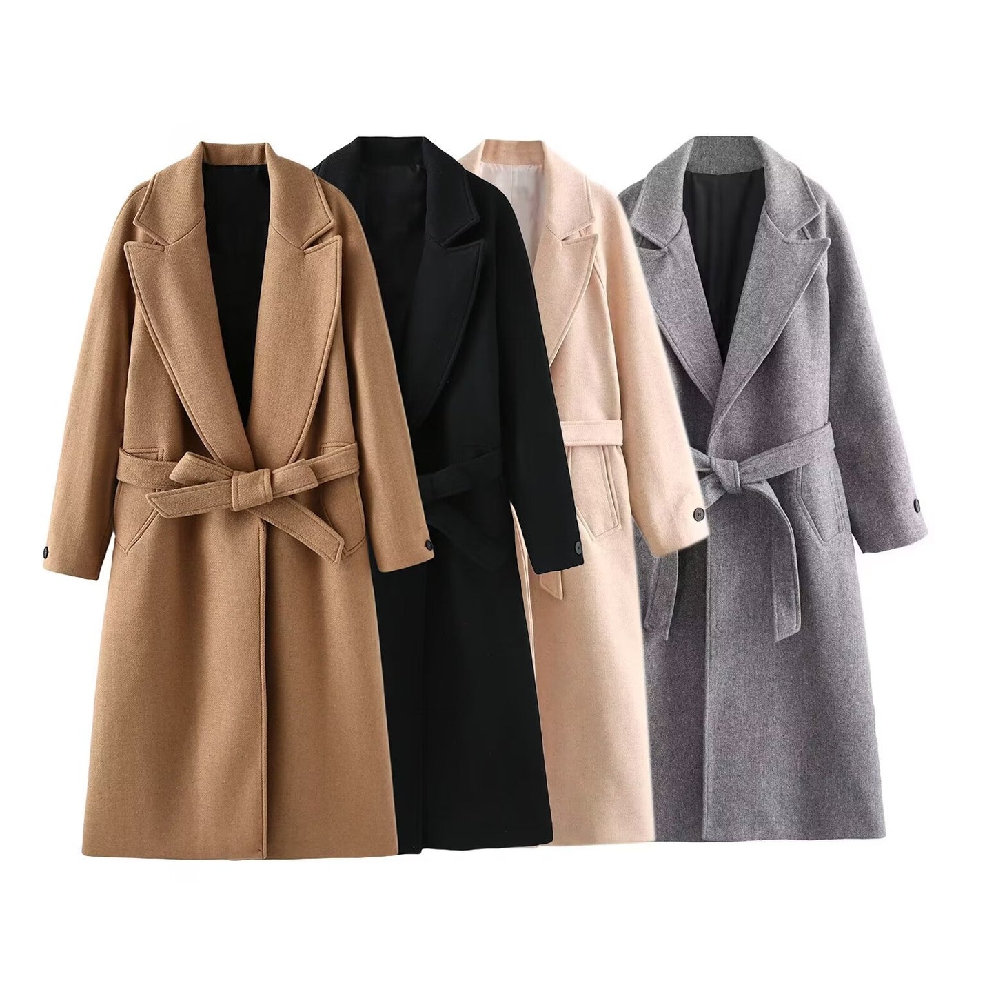 Women's Homemade Classic Fashion With Belt Woolen Coats