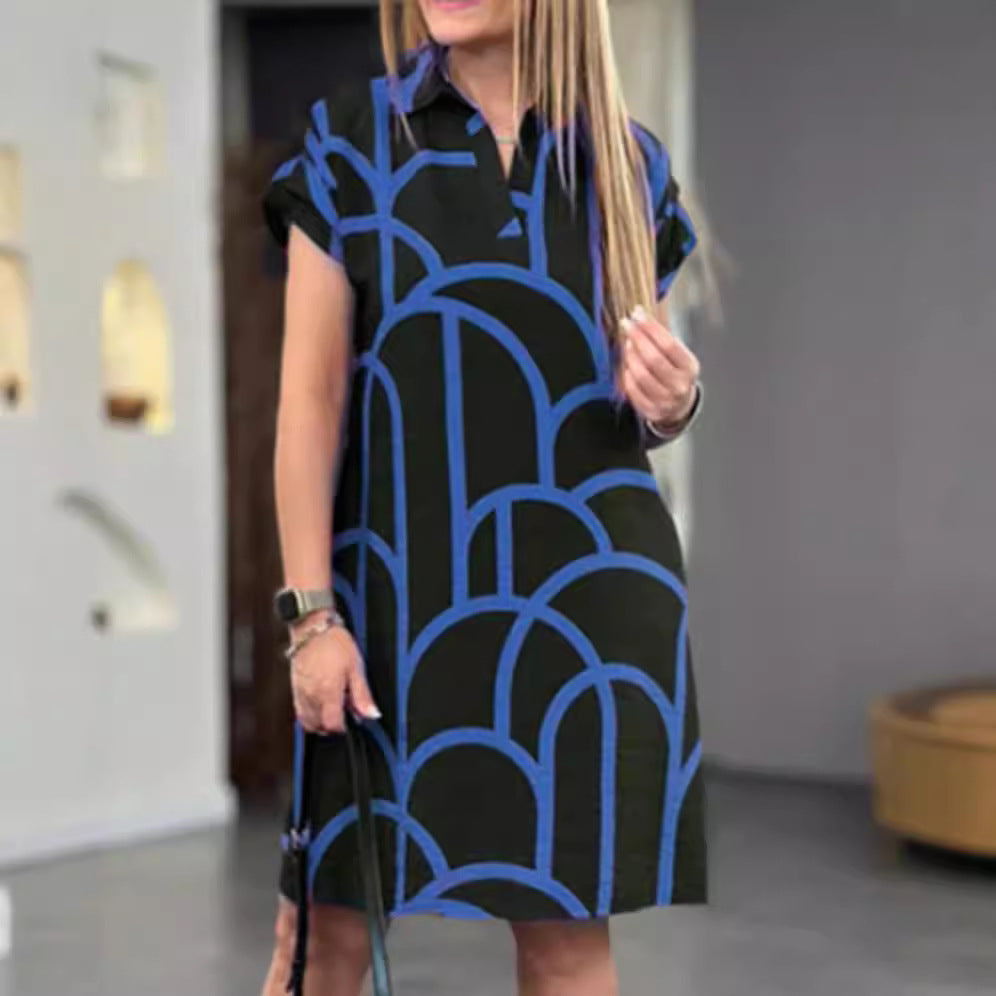 Women's Summer Printed Pocket Sleeve Dress Dresses