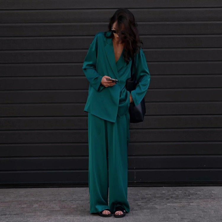 Women's Fashion Casual Draping Satin Two-piece Suits