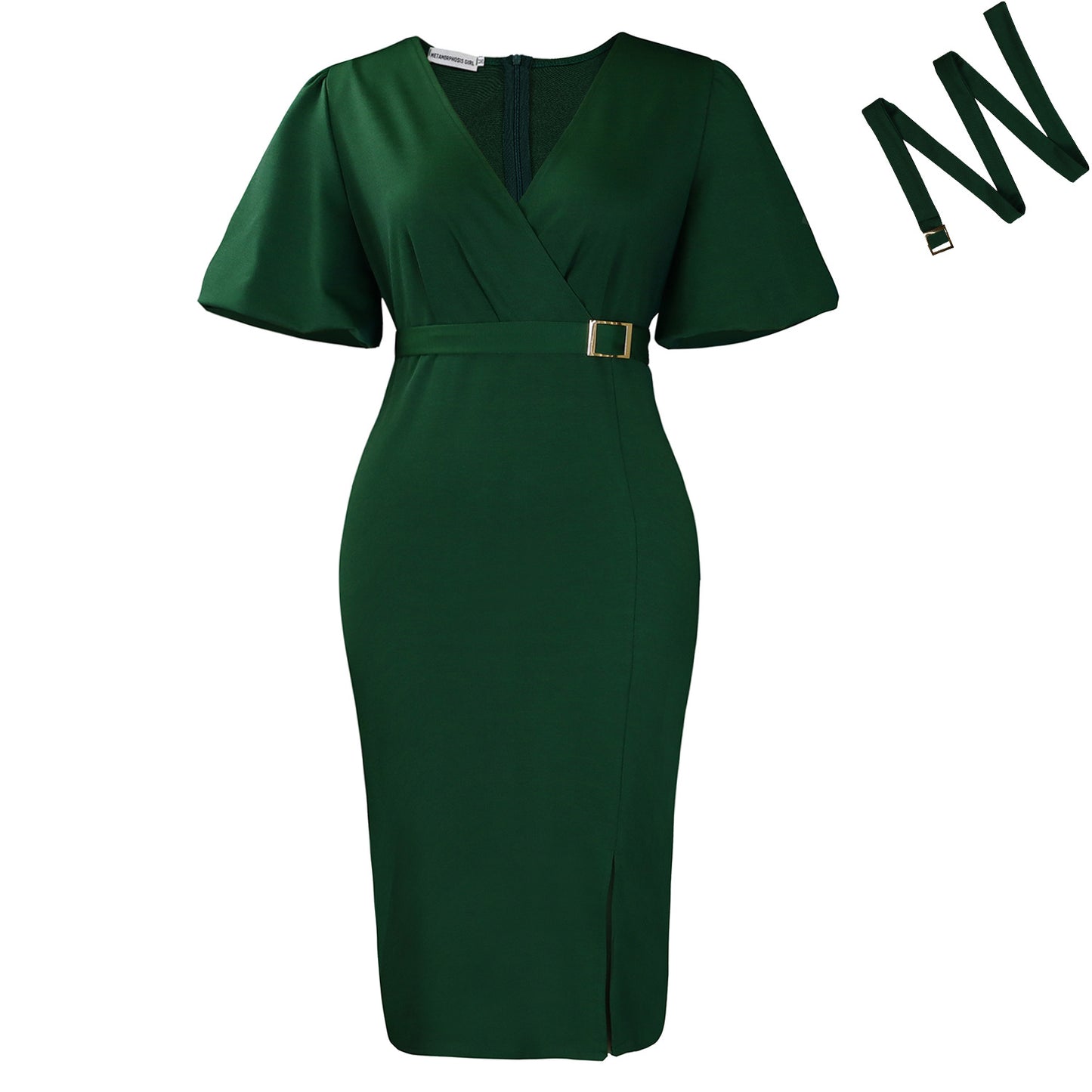 Women's Fashion Puff Sleeve Solid Color Waist Tight Split Hip Dress