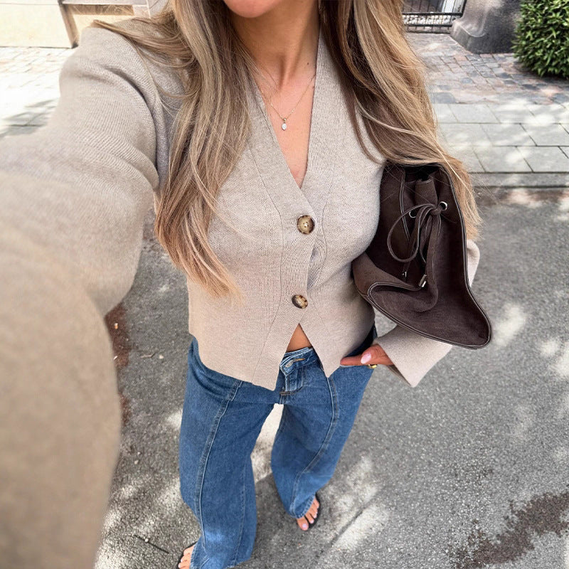 Comfort Casual Pure Color Waist Trimming Knitwear