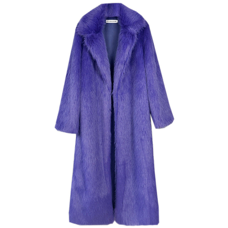 Women's Thick Imitation Plush Furry Fur Extended Coats