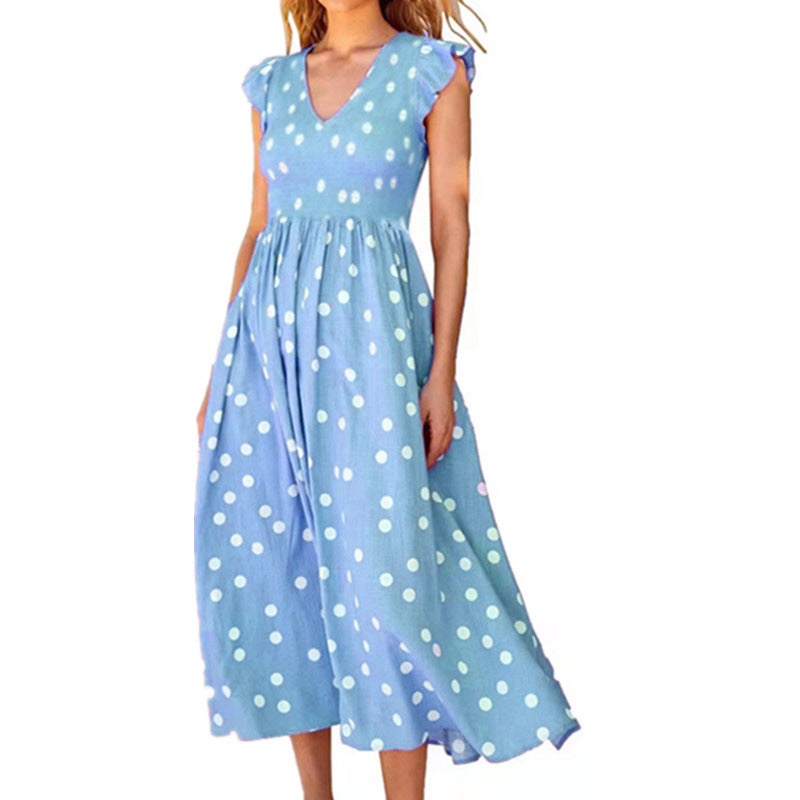 Women's Tight Waist Large Polka Dot Printed Dress