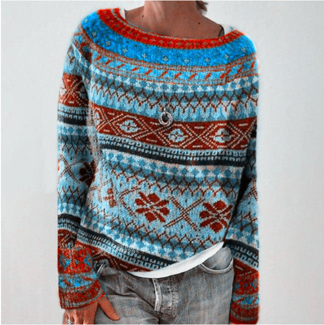 Women's Round Neck Multicolor Loose Fashion Pullover Sweaters