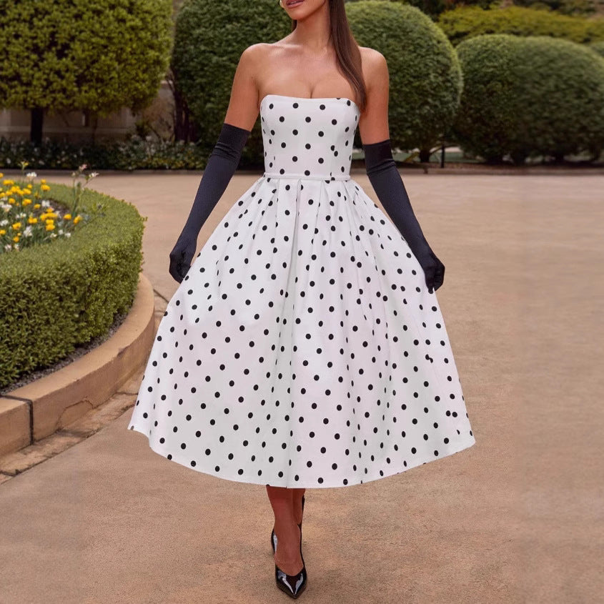 Women's Polka Dot Tube Dress French Hepburn Dresses