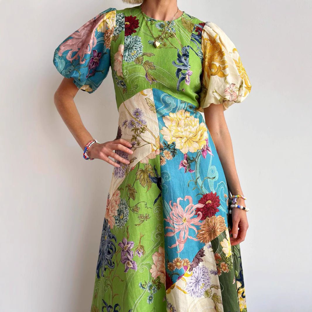 Lantern Sleeve Casual Fashion Round Neck Dresses