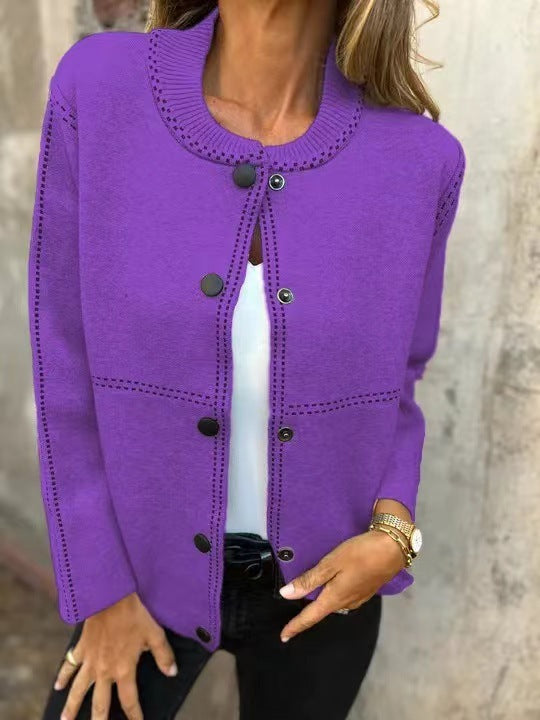 Striped Loose Round Neck Button Long Sweaters