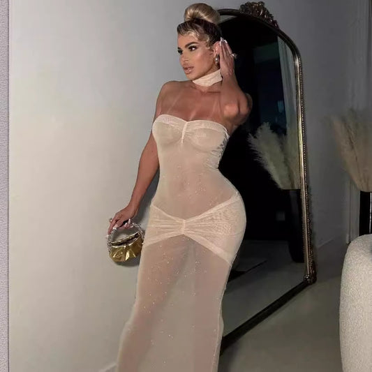 Women's Style Slightly Transparent Tube Sequins Slim Dresses