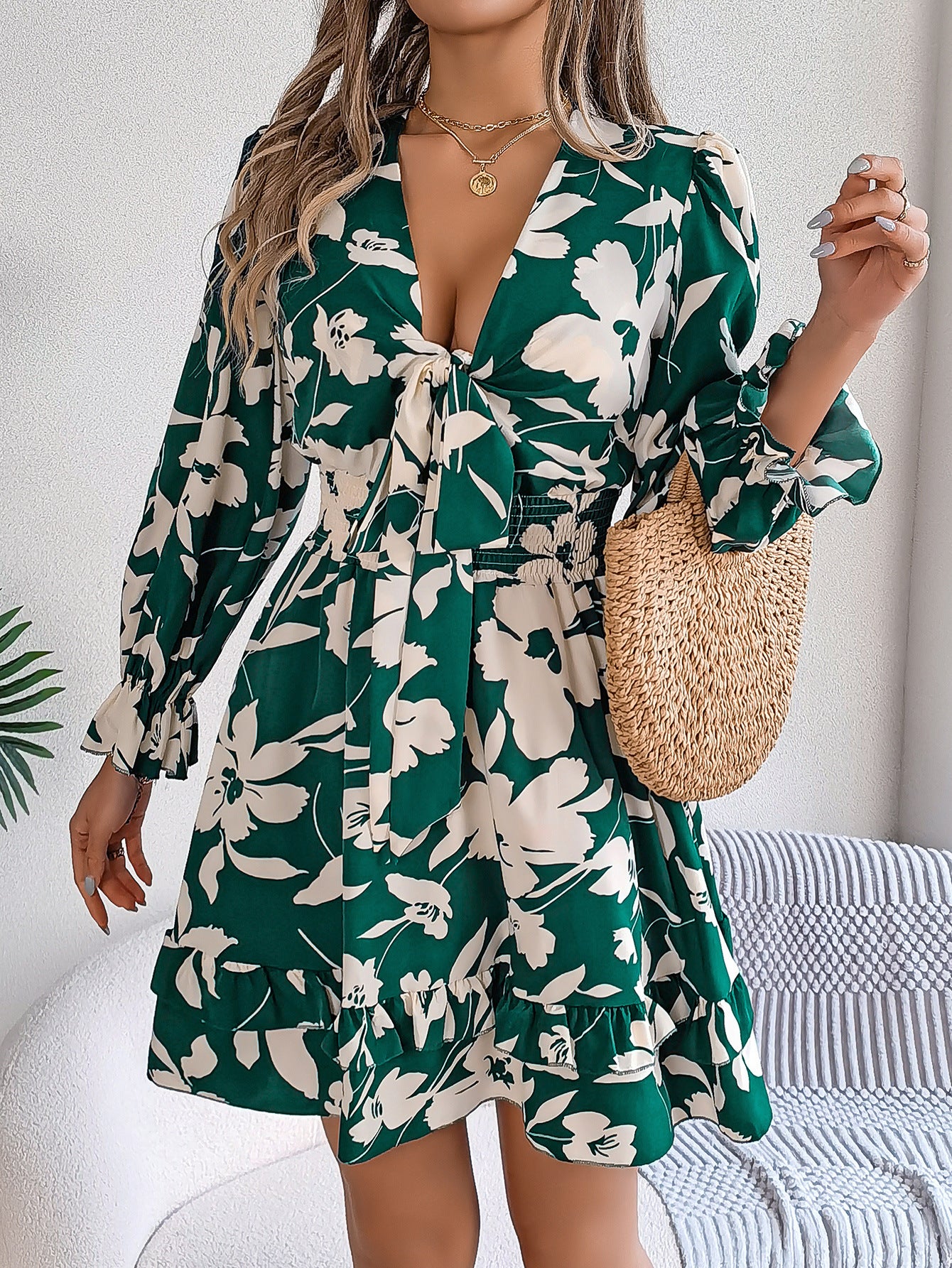 Women's Casual Flower Half Sleeve Ruffled A- Clothing