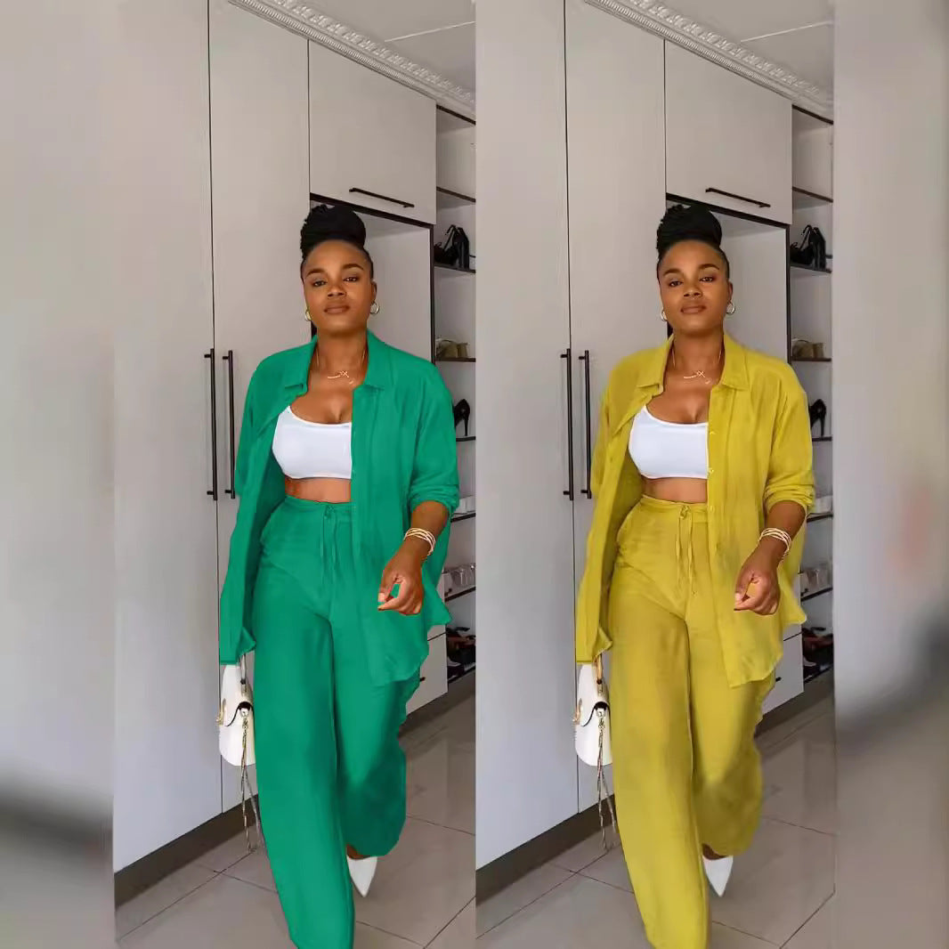 Classic Women's Leisure Long-sleeved Shirt Two-piece Fashion Casual Suit