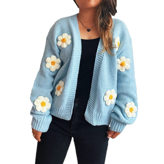 Versatile Sweet Leisure Knitted Stitching Flower Sweaters