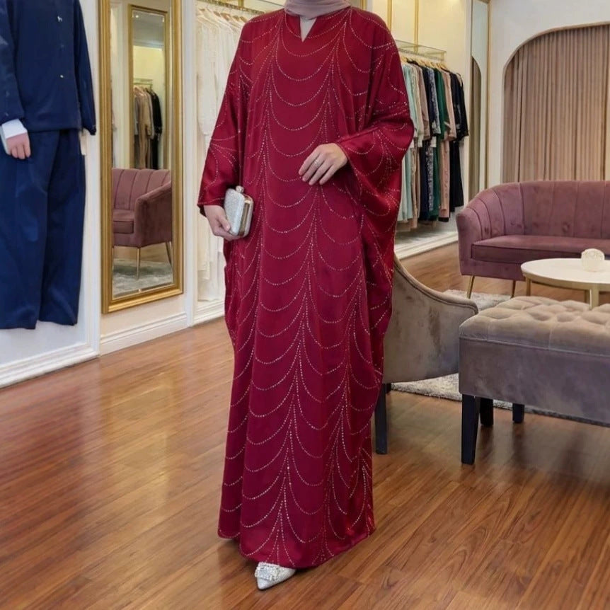 Rhinestone Loose Long Formal Batwing Sleeve Plus Size