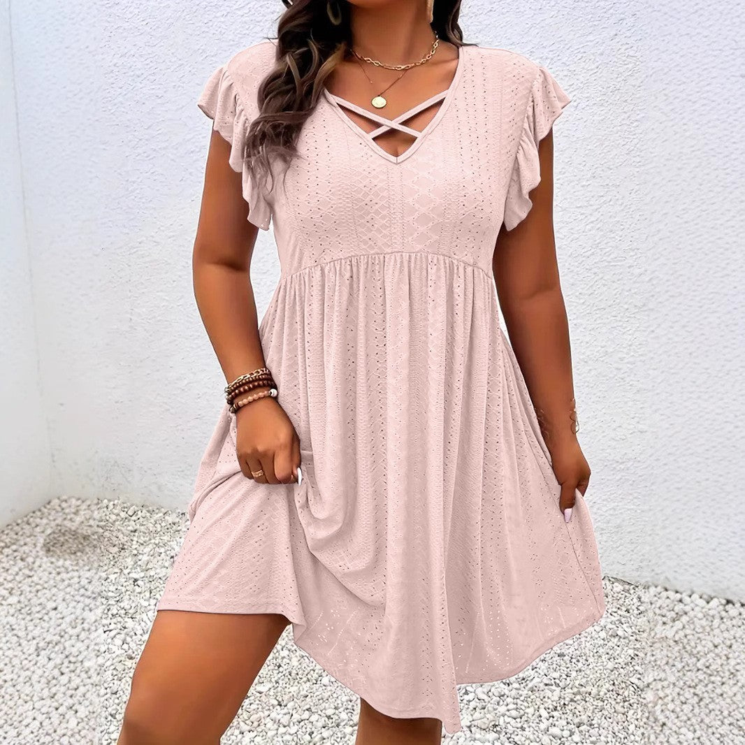 Women's Chic Holiday Solid Color Stitching Sleeve Dress