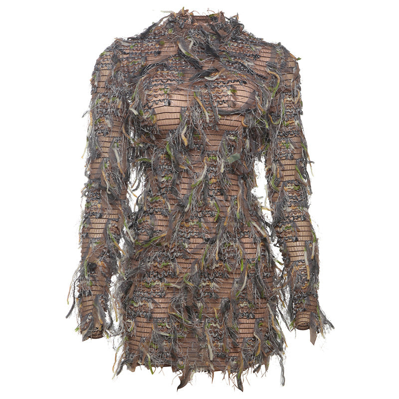 Women's Fresh Sweet Colorful Tassels Long Sleeve Dresses