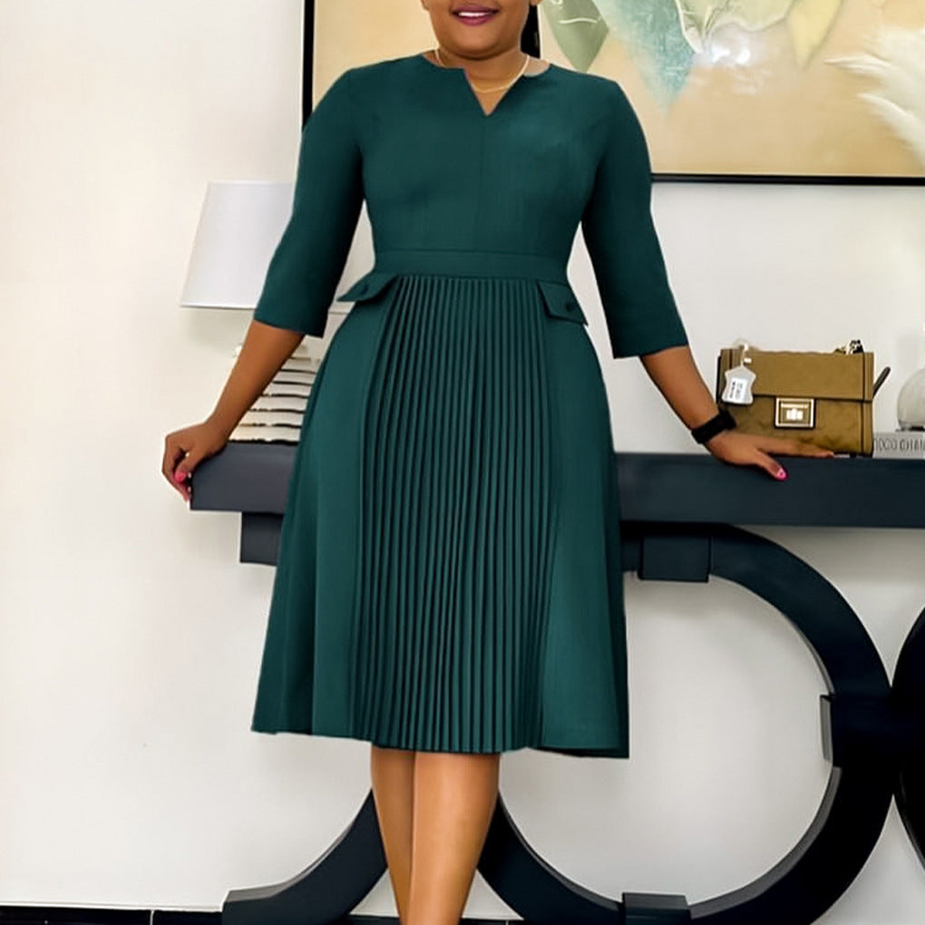 Women's Solid Color Fashion Pleated Sleeve African Plus Size