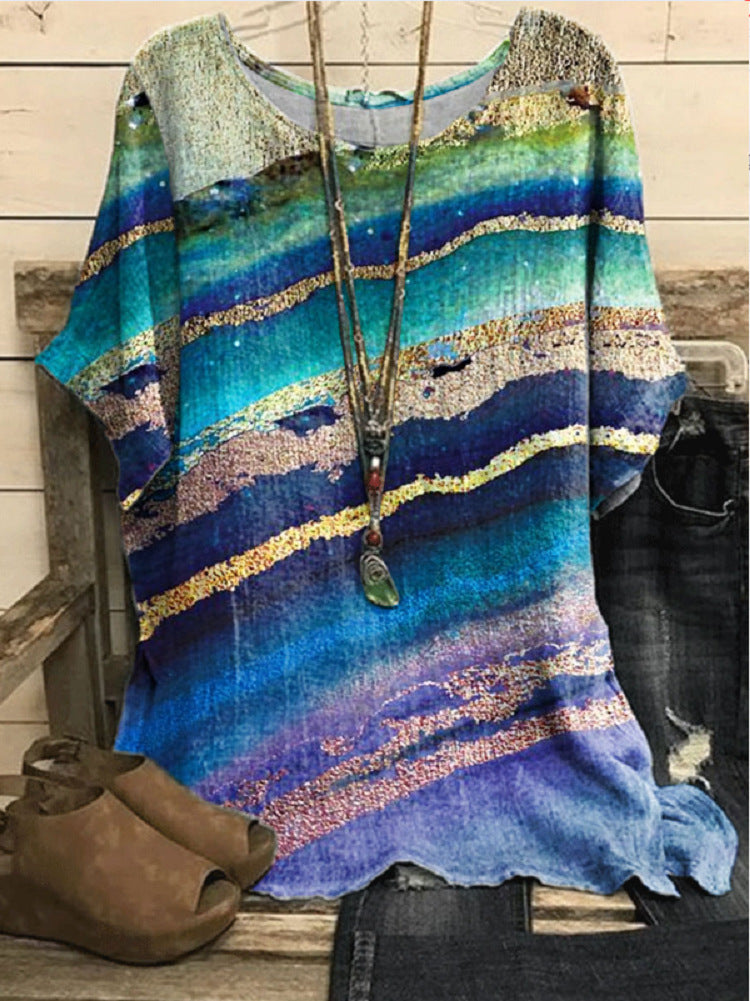 Women's Casual Loose Fashion Sleeve Elements Printed Blouses