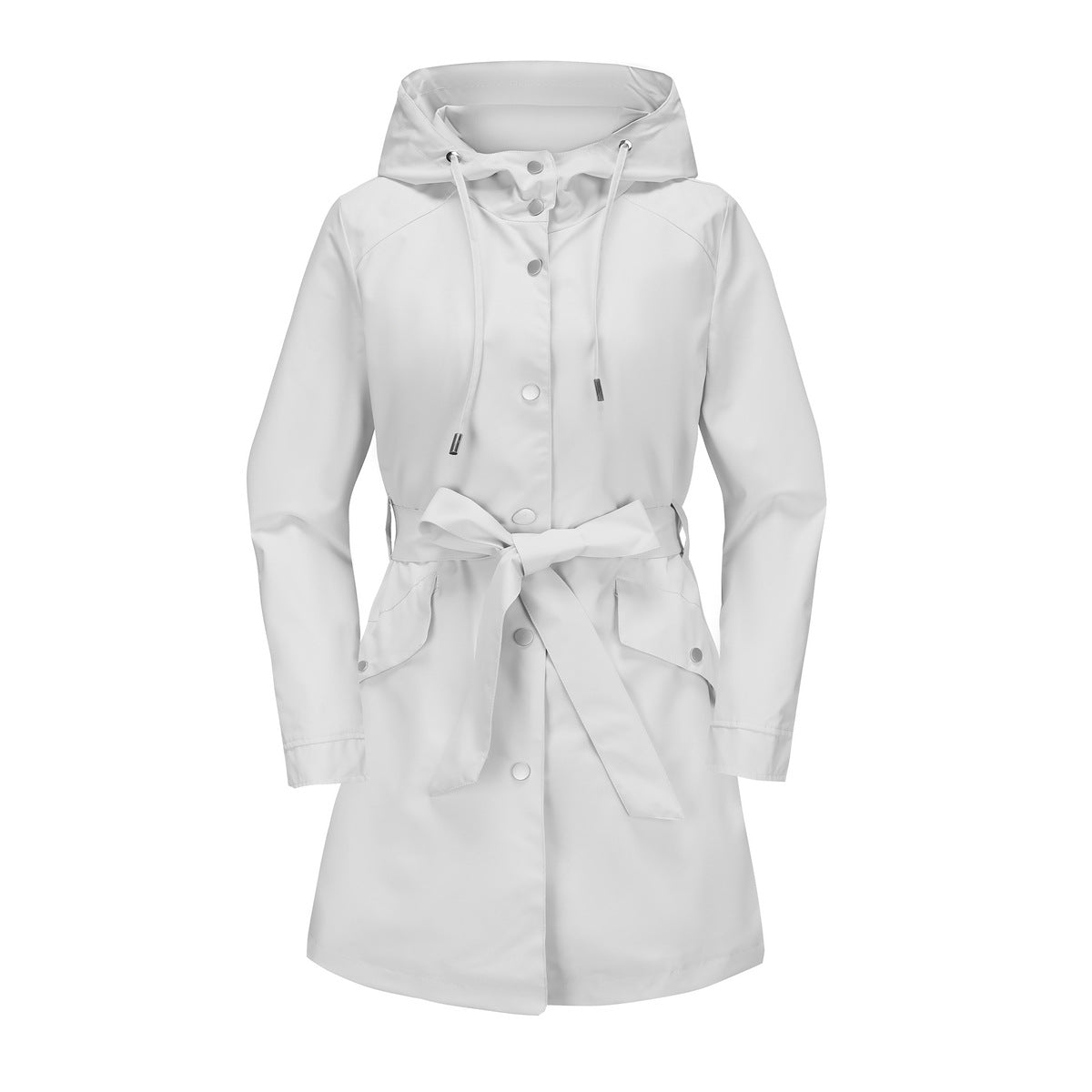 Women's Hooded Waterproof With Belt Thin Casual Coats