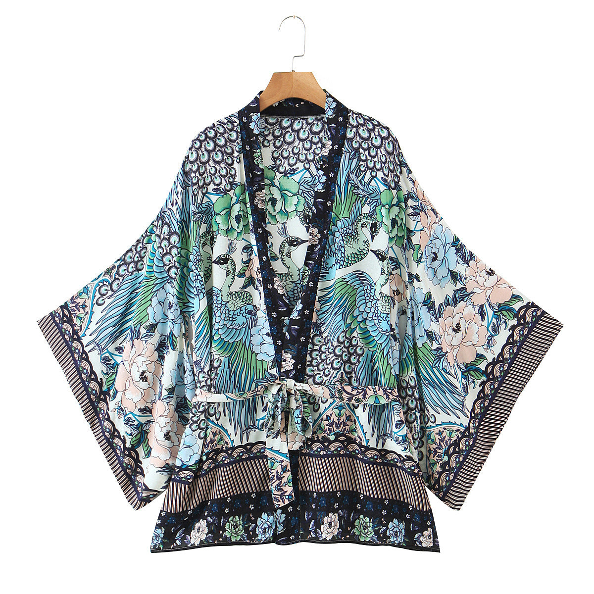 Women's Phoenix Flower Print Draped Shirt Cotton Coats