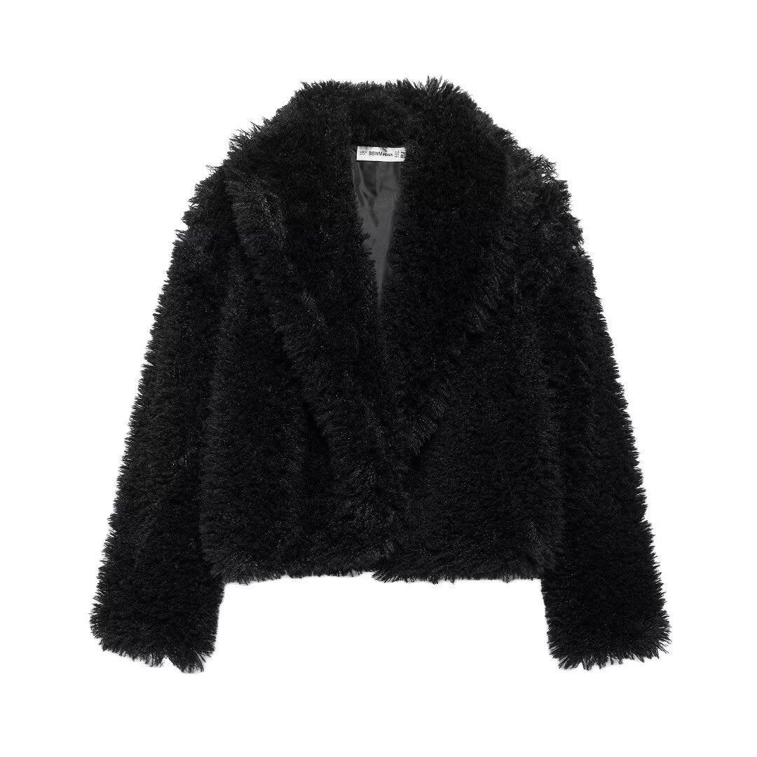 Women's Thick Lamb Wool Black Winter Furry Coats