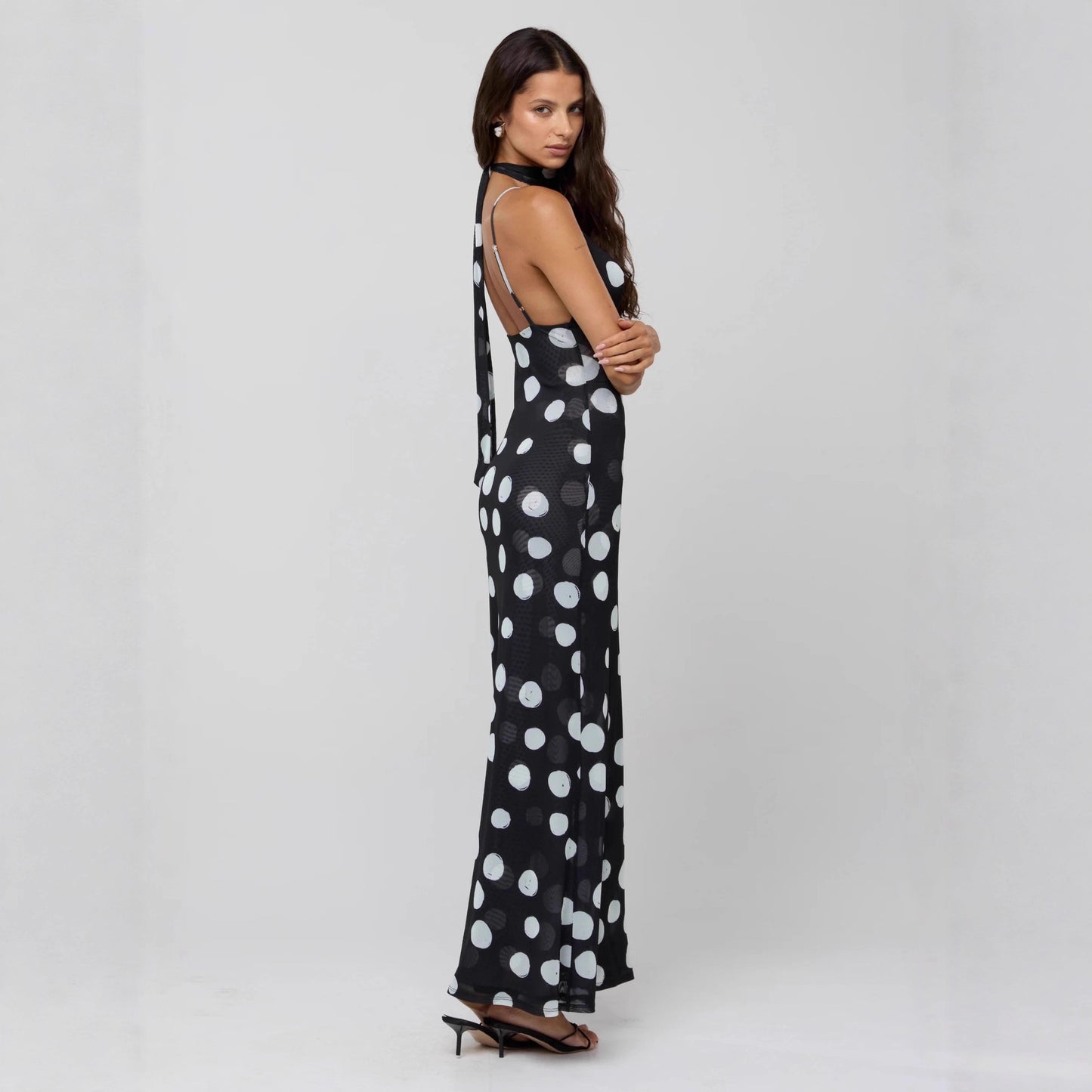 Personalized Trend Street Snap Polka Dot Print Sleeveless Strap High Dress