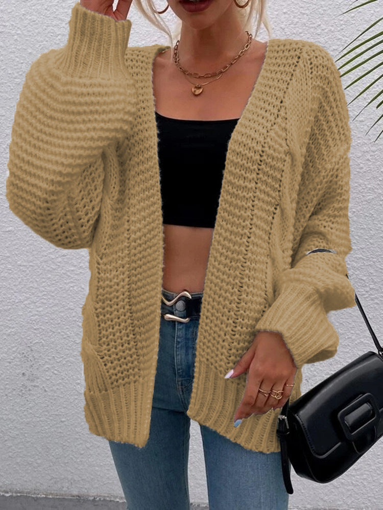 Women's Casual Long Sleeve Thick Knitted Twine Rope Loose Lantern Cardigans