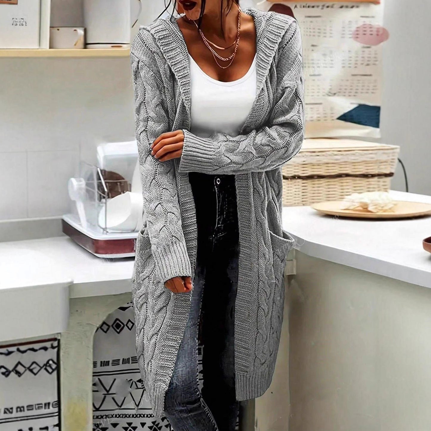 Women's Stylish Charming Hooded Pocket Twist Knitwear