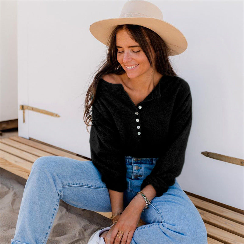 Women's Color Street Hipster Thin Fashion Single-breasted Sweaters