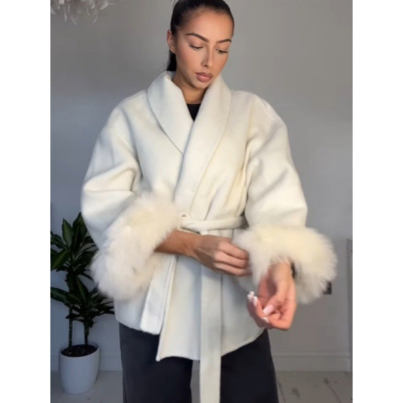 High-grade Bathrobe Double-sided Mid-length Woolen Eye-catching Coats