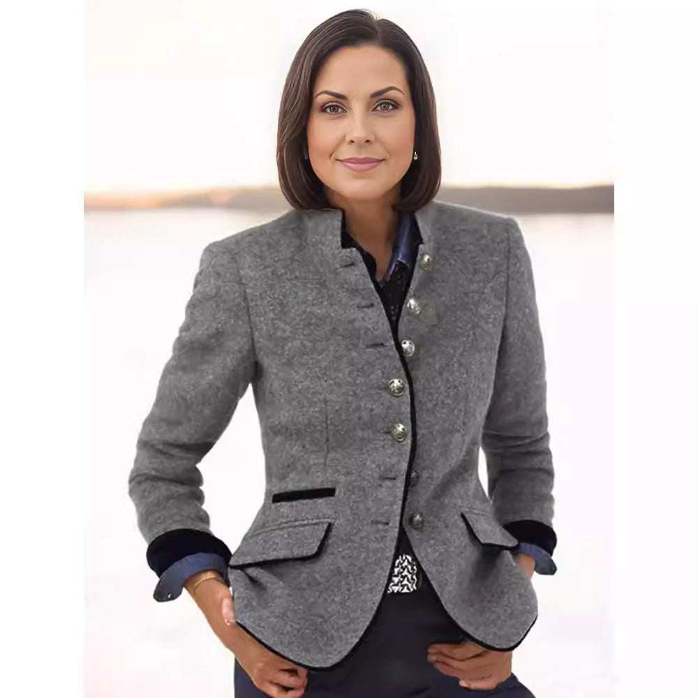 Women's Casual Color Matching Spring Woolen Coats