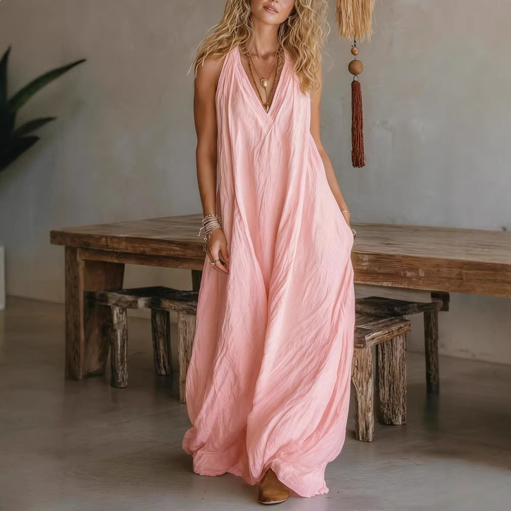 Women's Casual Sleeveless Loose Pockets Full-length Dress