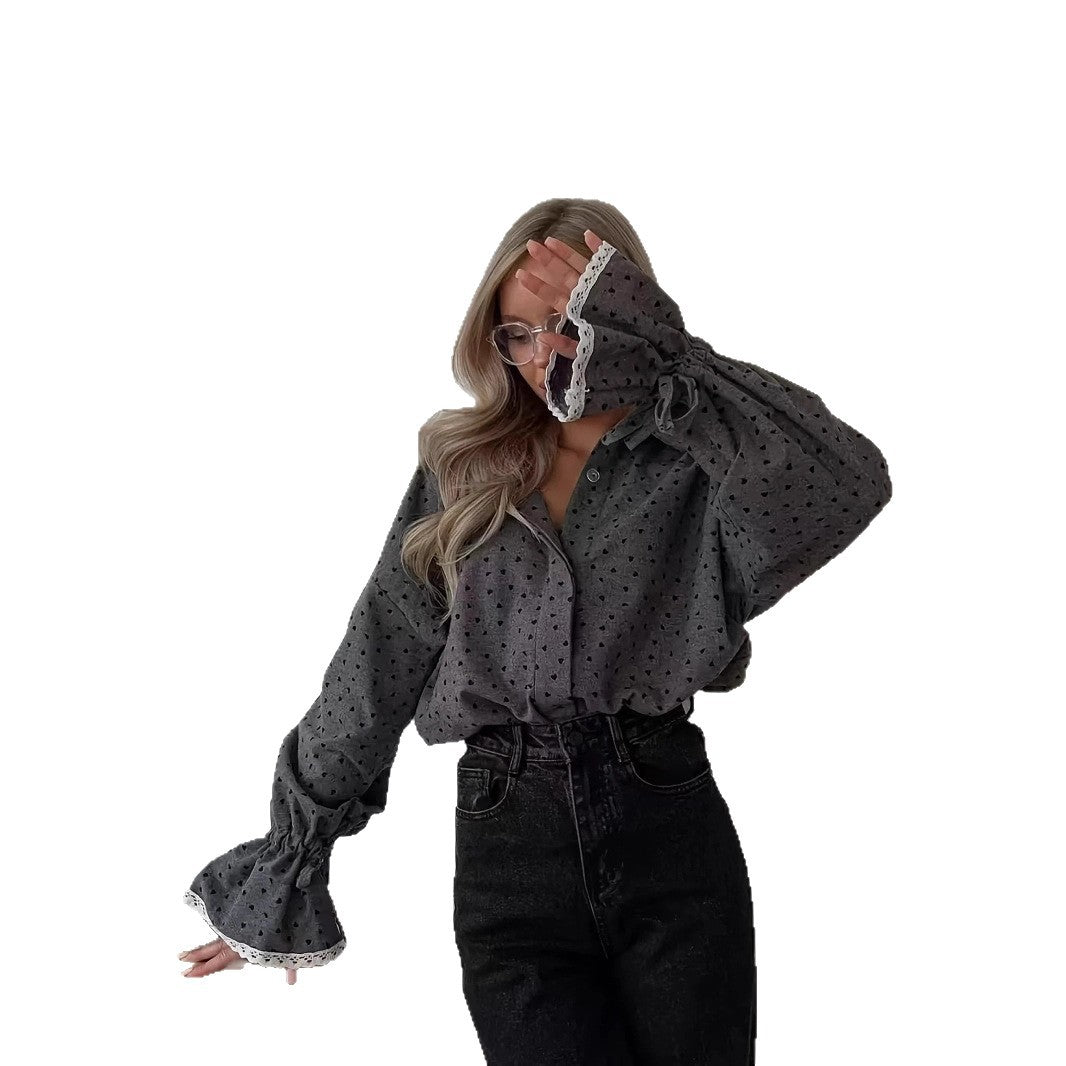 Women's Fashionable Cotton Single-breasted Autumn Elegant Flare Blouses