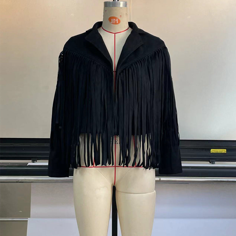 Women's Leather Suede Elegant Lapel Tassel For Coats