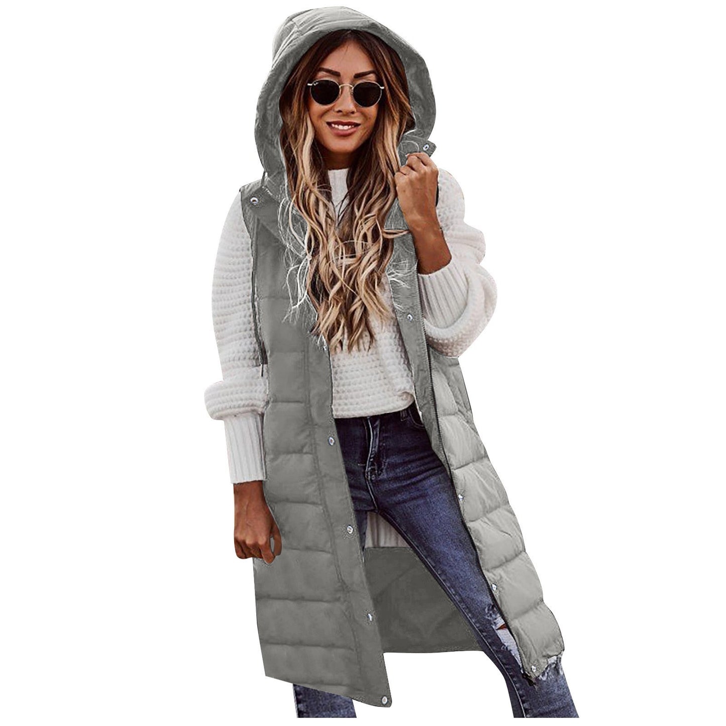 Women's Color Hooded Slim Fit Elegance Sleeveless Coats