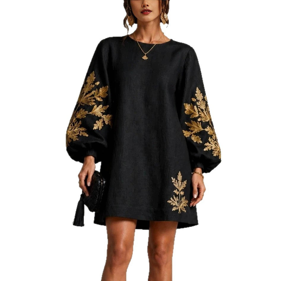 Women's Pullover Printed Crew Neck Casual Long Sleeve Dress