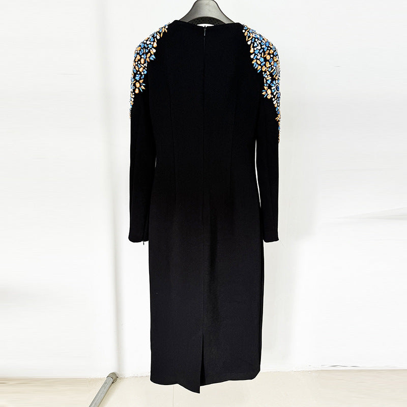 Early Spring Fashion Bead Diamond Long Sleeve Dress