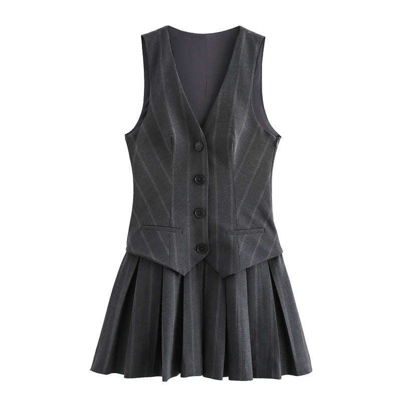 Women's Fashion Casual Wide Pleated Striped Dress Dresses