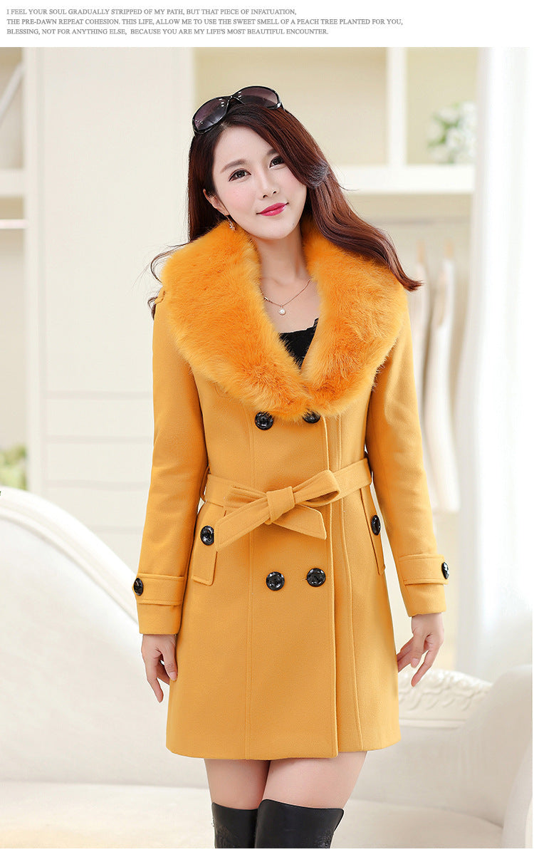 Women's Large Woolen Double-breasted Fur Collar Coats