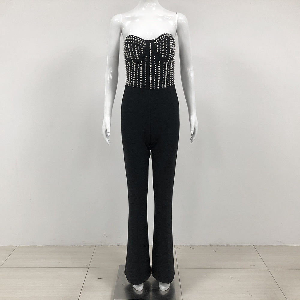Women's Fashion Sexy Pearl Tube High Waist Jumpsuits