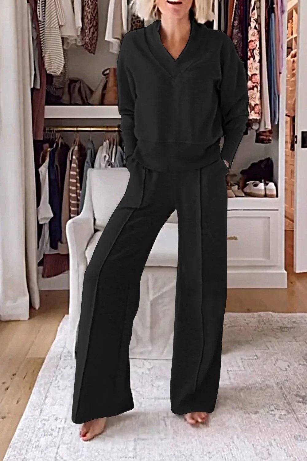 Autumn Casual Long Sleeve Loose Wide Leg Suits